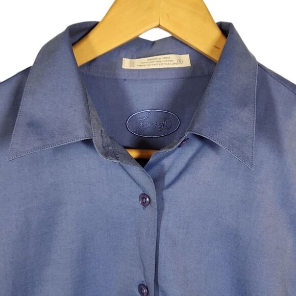 Foxcroft Top Shaped Fit Pinpoint Essential‎ No Iron Shirt Wrinkle Free Blue 8 - Picture 4 of 12